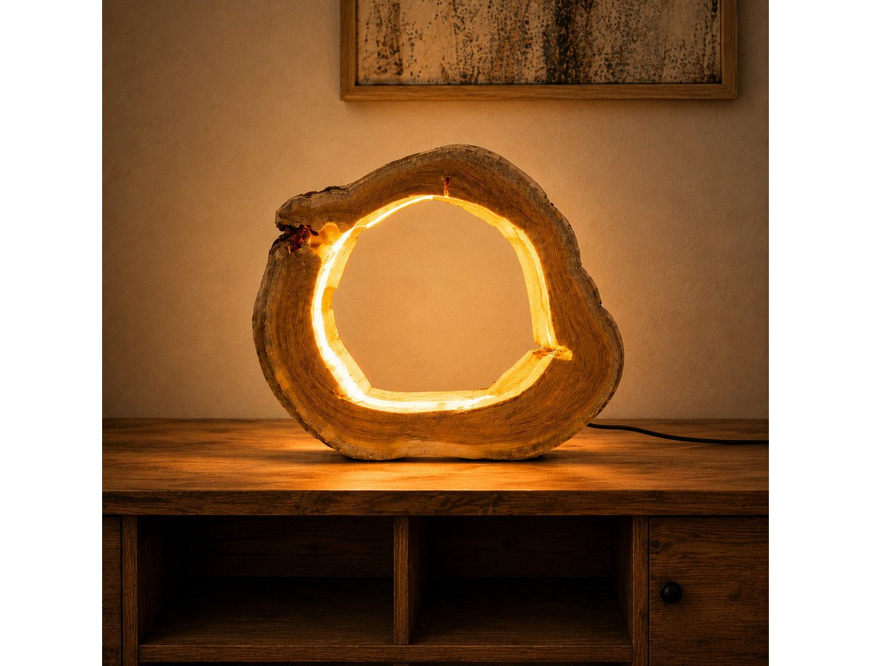 Möbel Bressmer Tischleuchte NATURA LED Holz Tischlampe,Handarbeit Tischlampe mit LED-Streifen,49cm