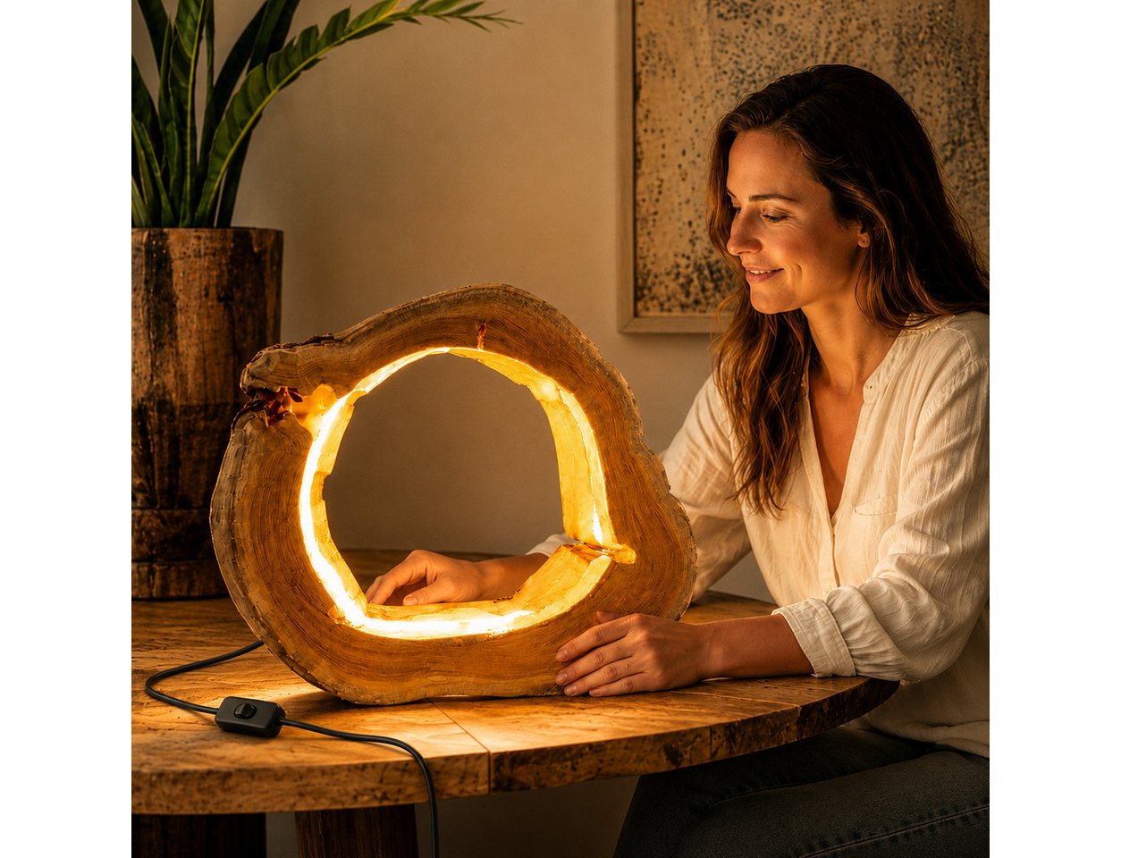 Möbel Bressmer Tischleuchte NATURA LED Holz Tischlampe,Handarbeit Tischlampe mit LED-Streifen,49cm Bild 3