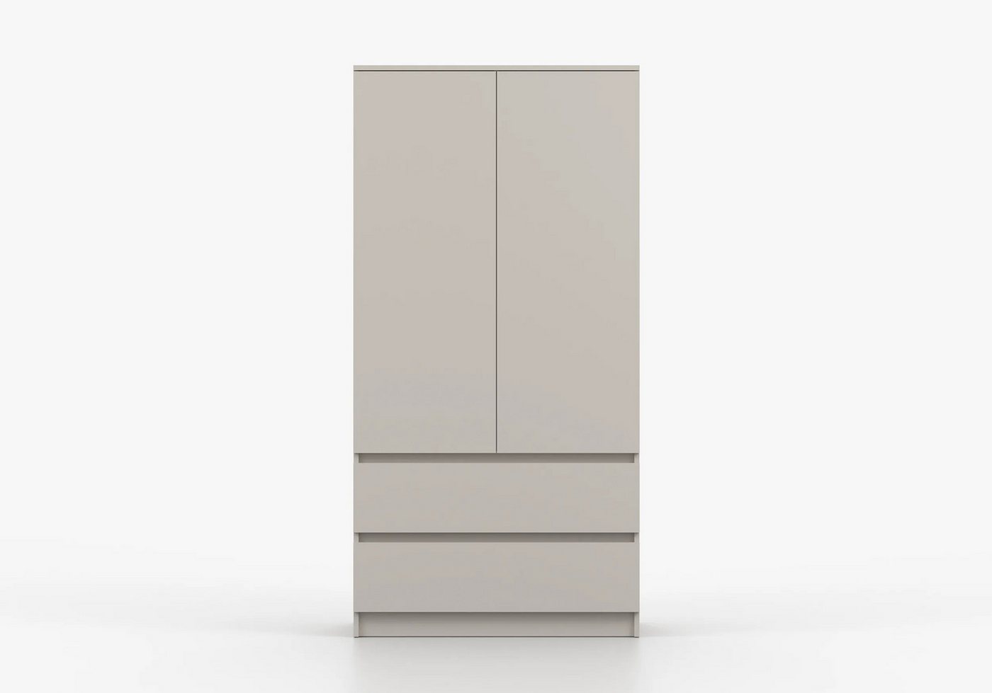 MOEBLO Drehtürenschrank LOSKO 2D2S (Kleiderschrank - 90 cm breit, mit 2 Türen, 2 Schubladen, 4 Einlegeböden und Kleiderstange, grifflos, Weiß oder Kaschmir) (BxHxT): 90 x 180 x 50 cm