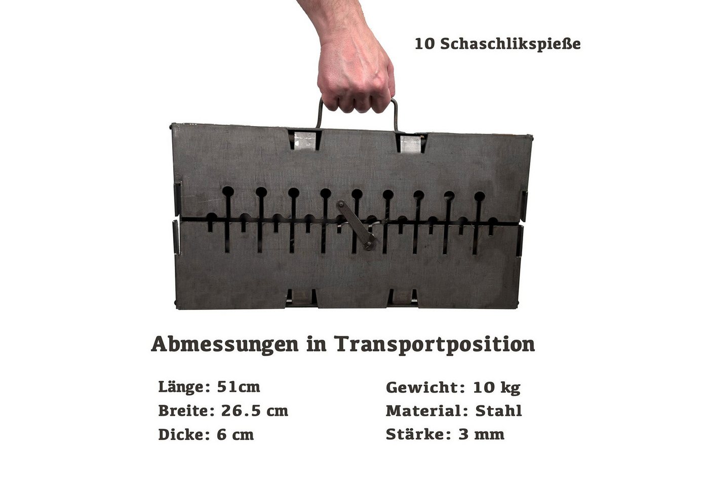 GOROCH Holzkohlegrill Mangal Verstärkter Schaschlikgrill Stahl 3 mm für 10 Spieße Bild 2