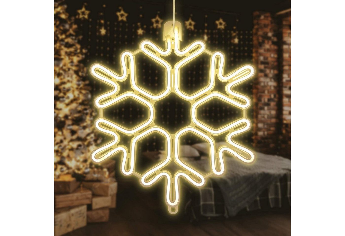 Salcar LED Dekolicht 40/60cm Schneeflocke Neonlicht LED Fenster Weihnachts Dekoration, Warmweiß, LED Weihnachts Lichter, Weihnachtsdeko Outdoor