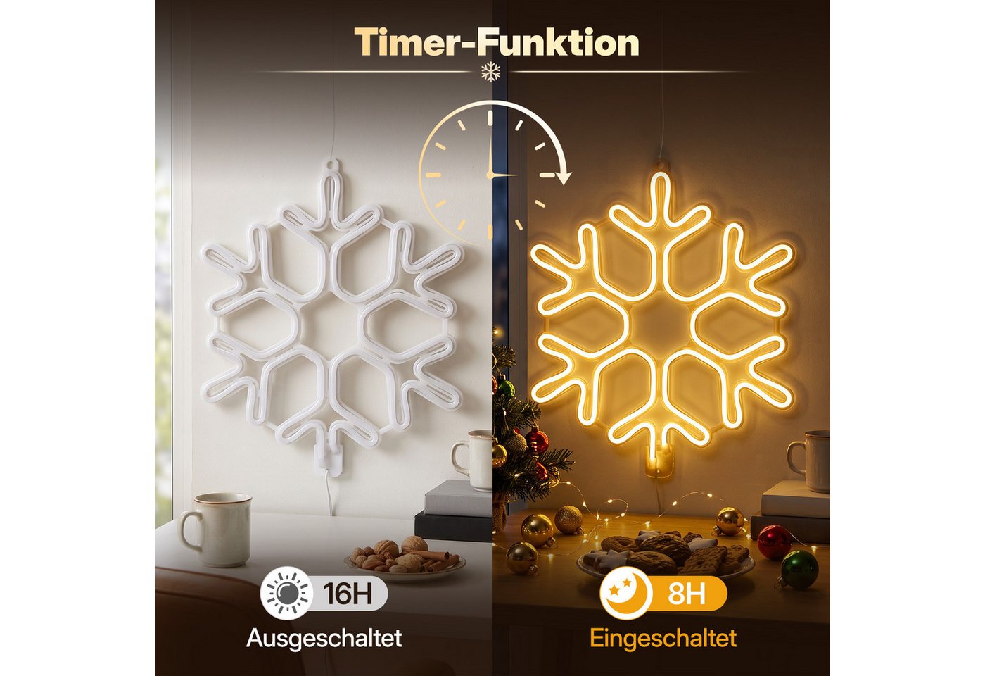 Salcar LED Dekolicht 40/60cm Schneeflocke Neonlicht LED Fenster Weihnachts Dekoration, Warmweiß, LED Weihnachts Lichter, Weihnachtsdeko Outdoor Bild 3
