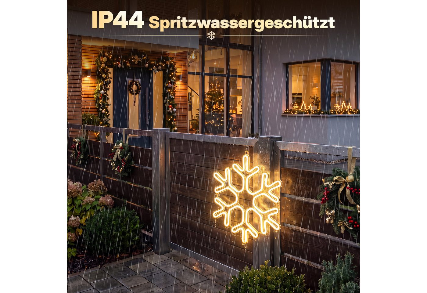 Salcar LED Dekolicht 40/60cm Schneeflocke Neonlicht LED Fenster Weihnachts Dekoration, Warmweiß, LED Weihnachts Lichter, Weihnachtsdeko Outdoor Bild 5