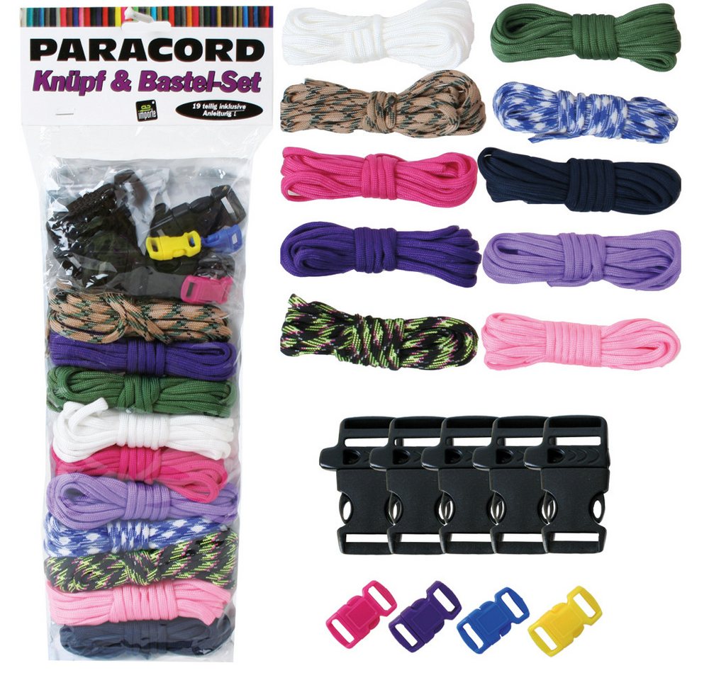 TE-Trend Kordel Paracord Seil Set 19-teilig Kernmantel Seil Steckschliesser, Hochstabiles Fallschirm Seil