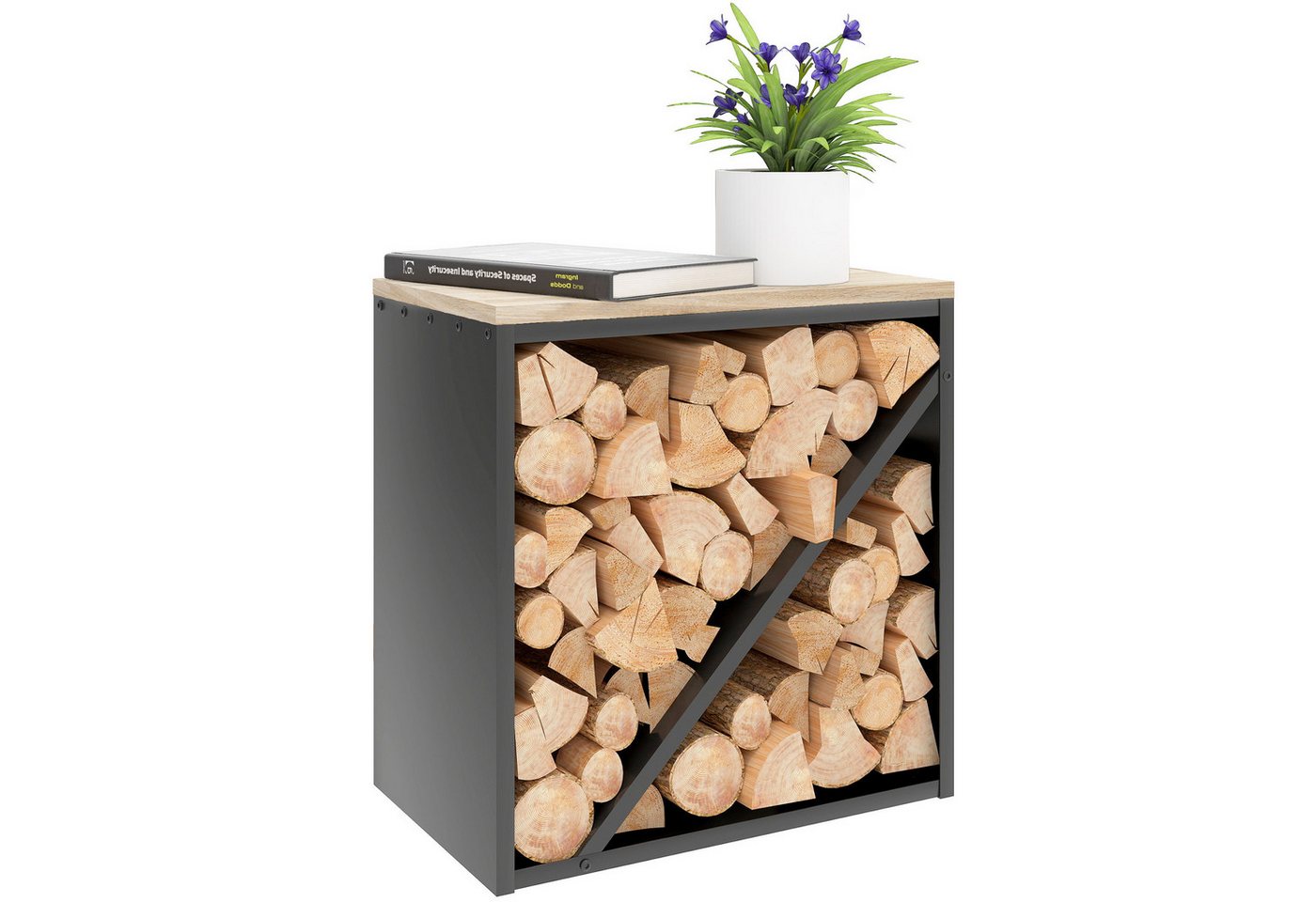 Outsunny Kaminholzregal Brennholzregal mit Trenner Kaminholzständer für Kamin Feuerholzregal, BxTxH:36x36x60 cm, (Holzlager, 1-St., Holzregal), für Feuerholz, Brennholz Metall Schwarz Bild 4