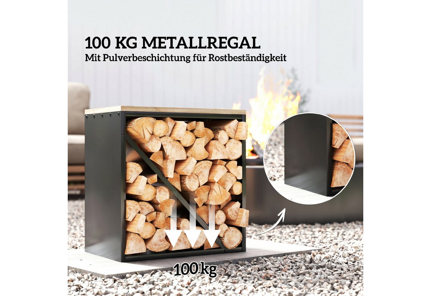 Outsunny Kaminholzregal Brennholzregal mit Trenner Kaminholzständer für Kamin Feuerholzregal, BxTxH:36x36x60 cm, (Holzlager, 1-St., Holzregal), für Feuerholz, Brennholz Metall Schwarz Bild 5