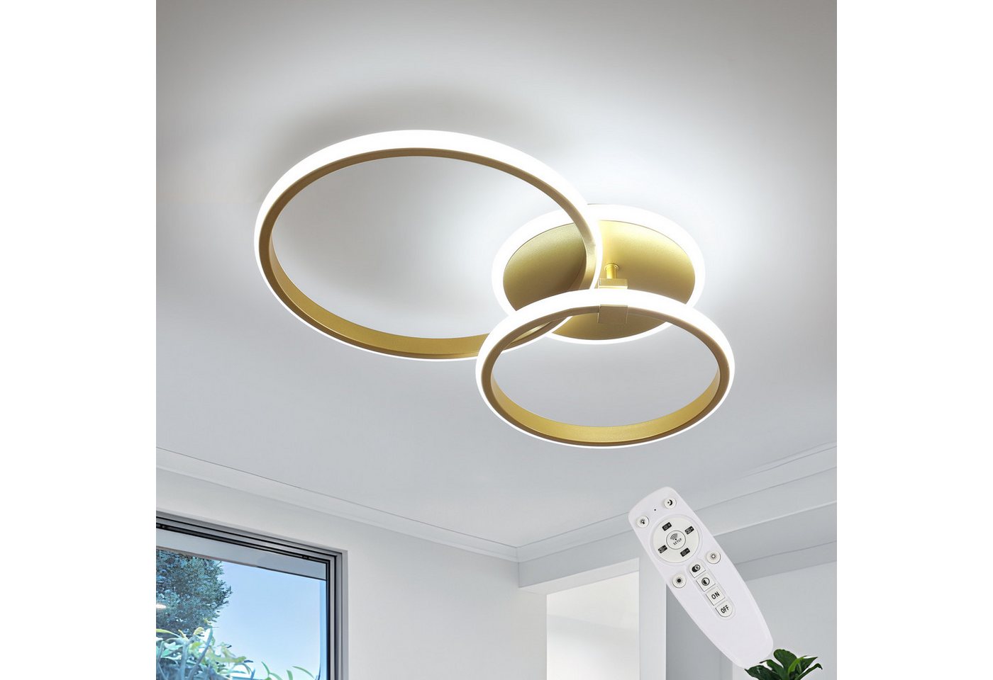 Riserva LED Deckenleuchte LED Deckenleuchte Ringe Gold 56x31cm dimmbar Fernbedienung Bild 2