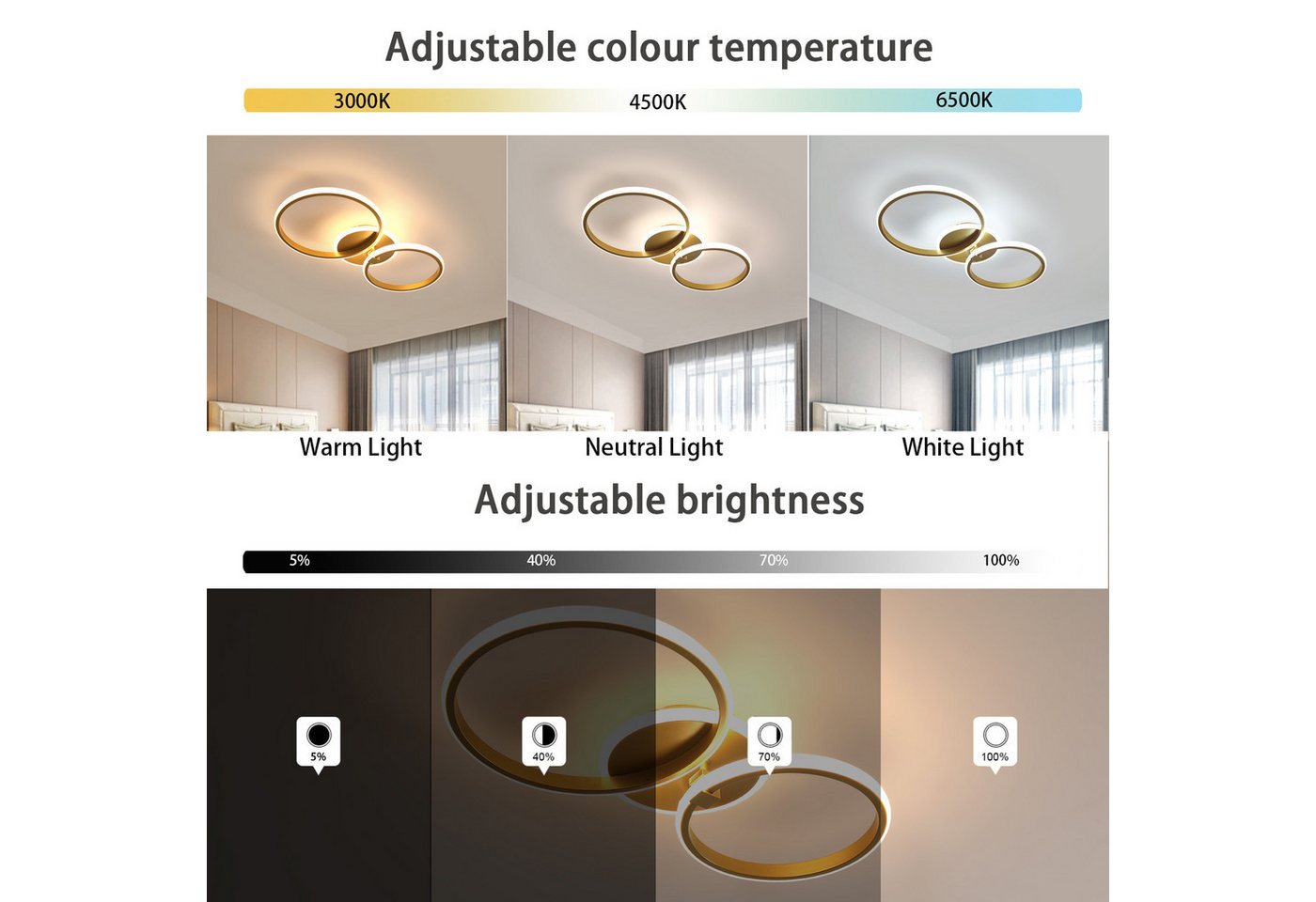 Riserva LED Deckenleuchte LED Deckenleuchte Ringe Gold 56x31cm dimmbar Fernbedienung Bild 3