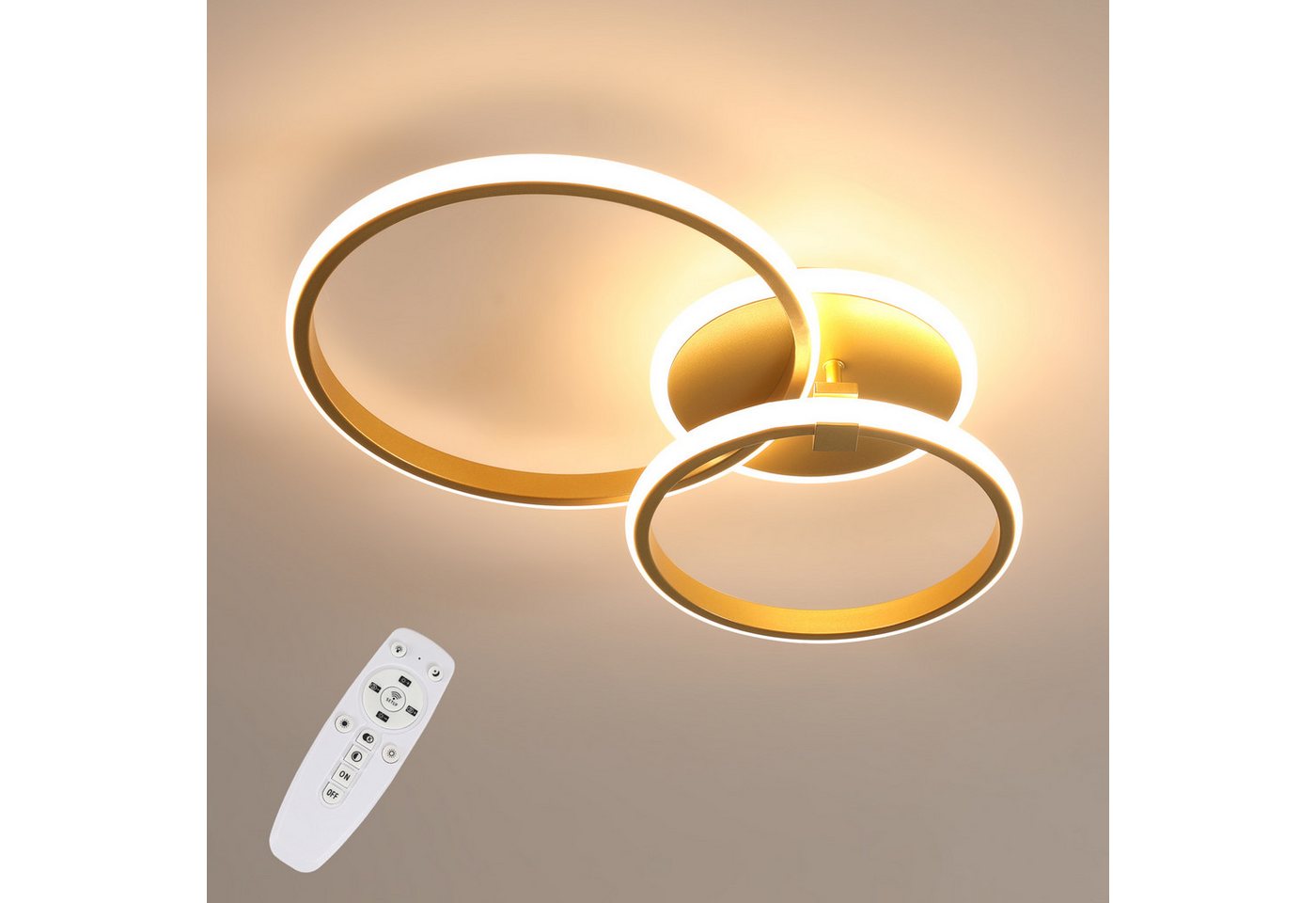 Riserva LED Deckenleuchte LED Deckenleuchte Ringe Gold 56x31cm dimmbar Fernbedienung Bild 4