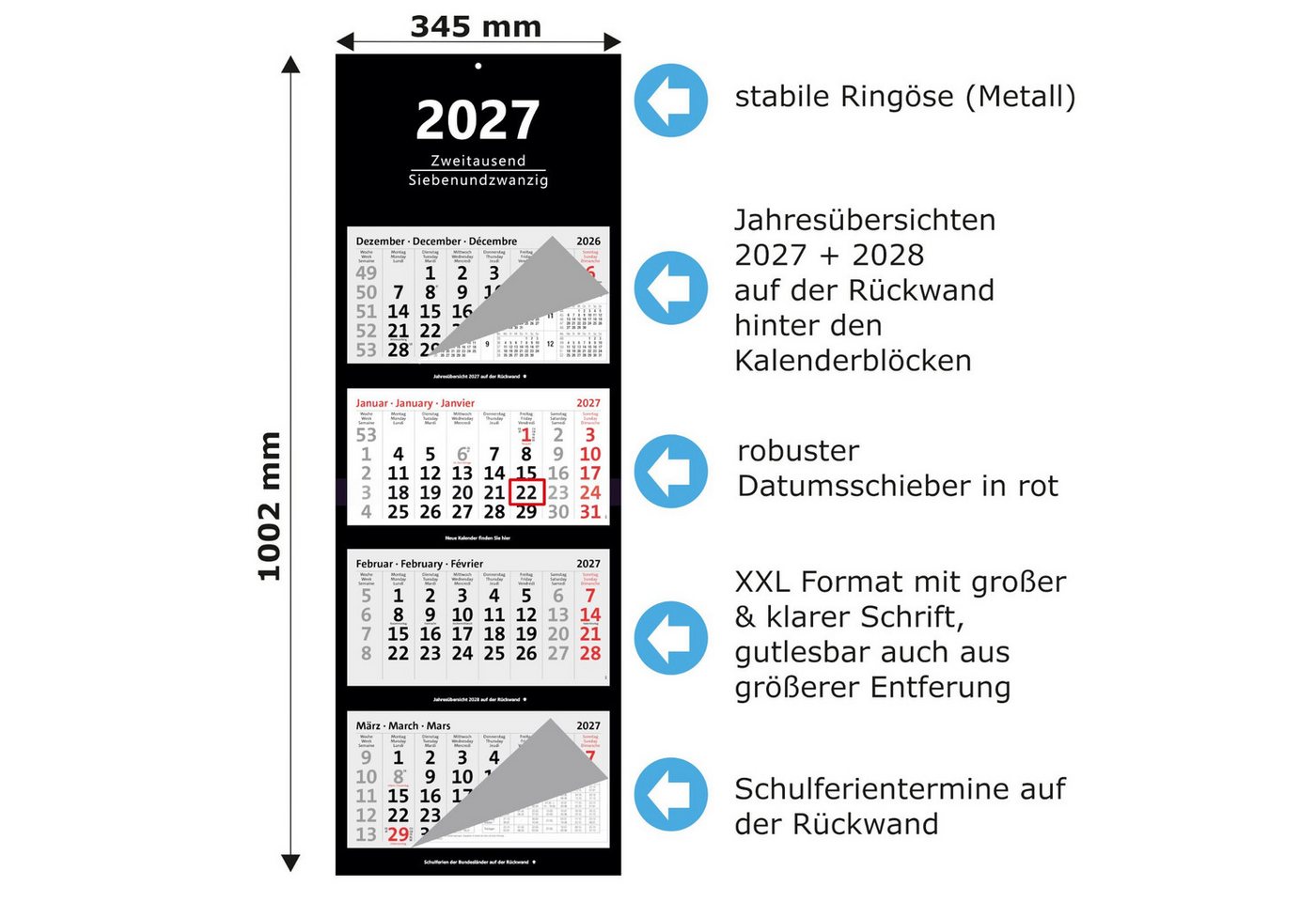 Anschütz Wandkalender XXL 4-Monatskalender 2027 Bild 5
