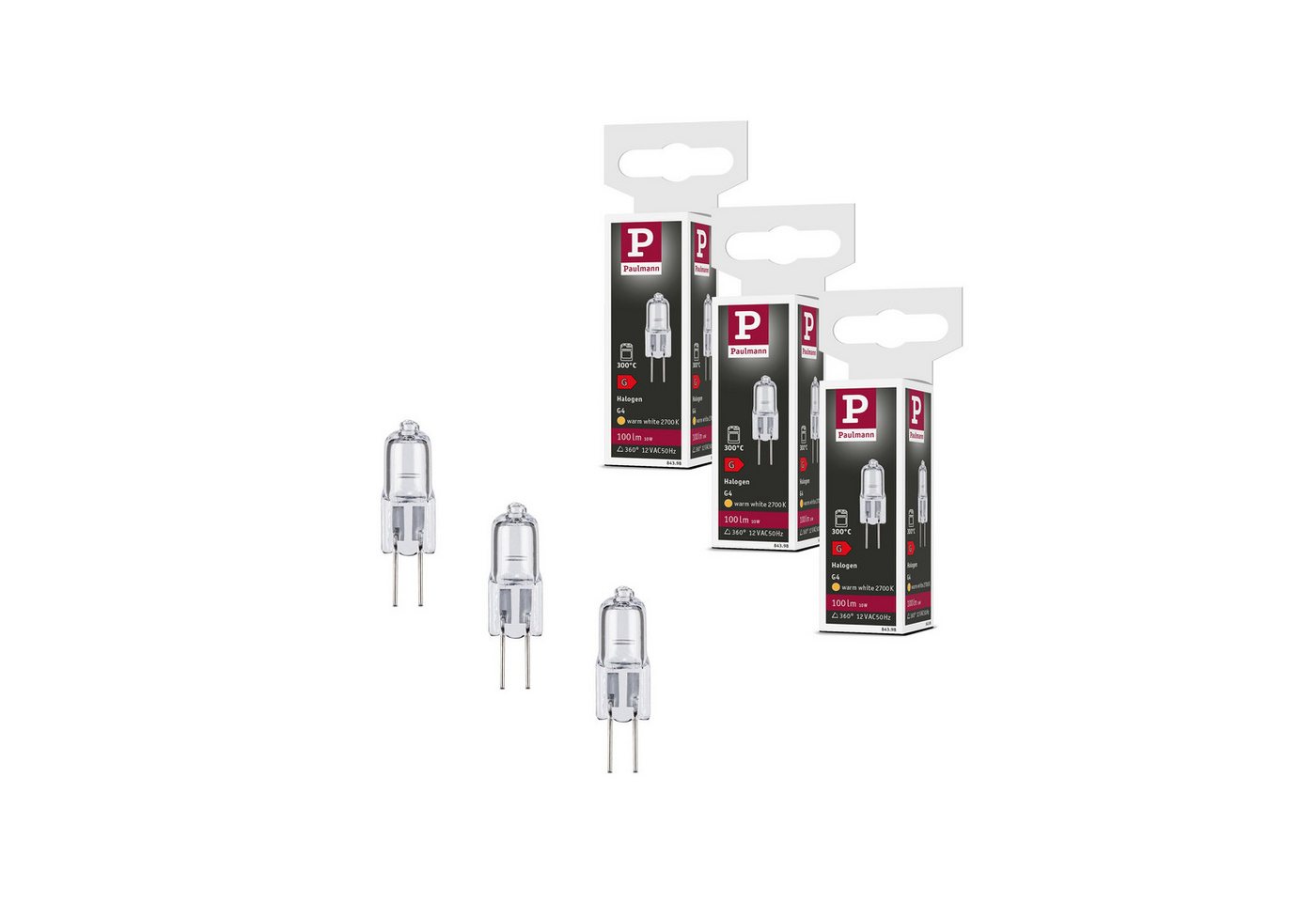 Paulmann Halogenlampe Set Halogen Stiftsockel Backofen G4 G4 12V 3x100lm 3x10W 2700K dimmbar, G4, 3 St.