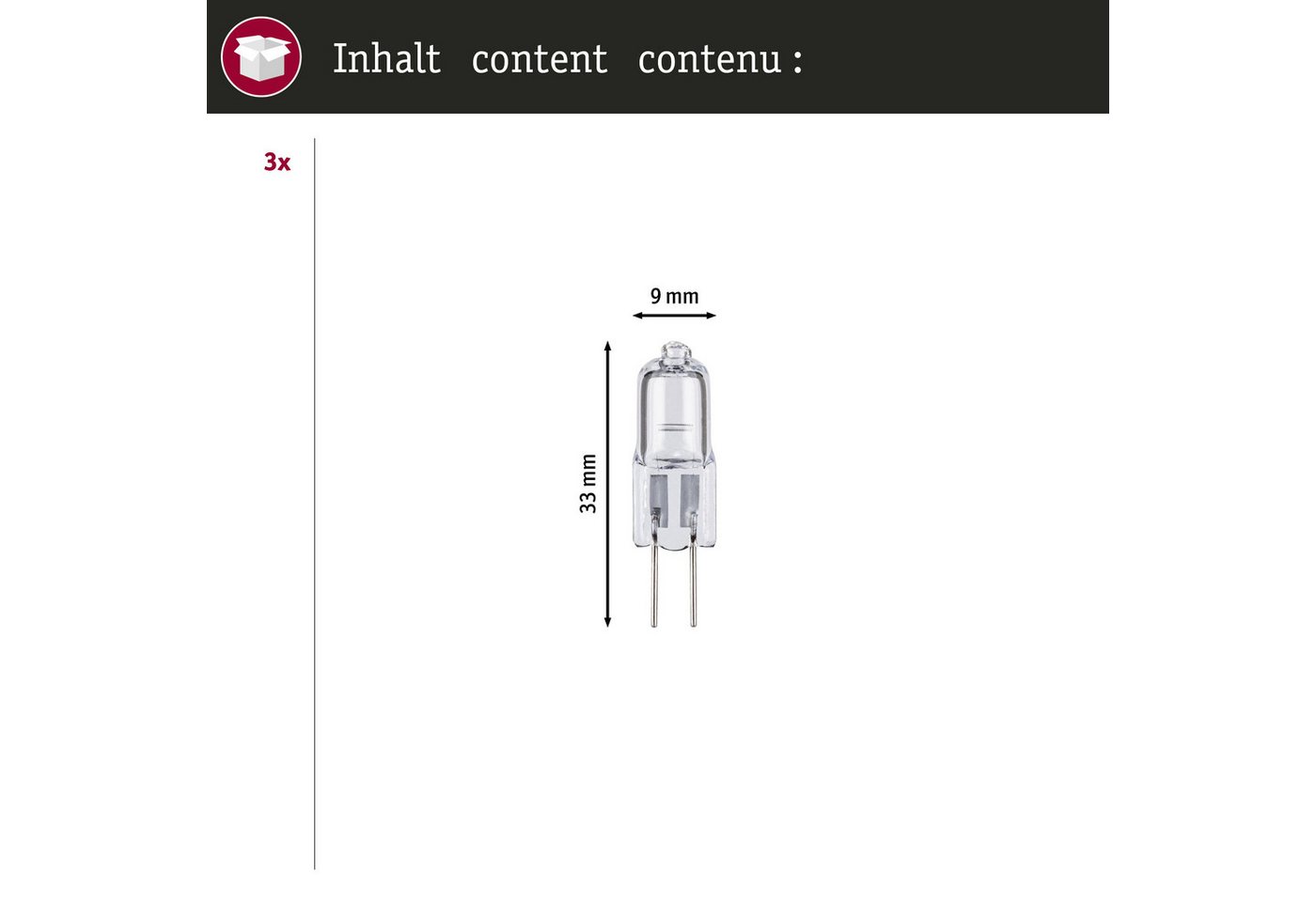 Paulmann Halogenlampe Set Halogen Stiftsockel Backofen G4 G4 12V 3x100lm 3x10W 2700K dimmbar, G4, 3 St. Bild 5