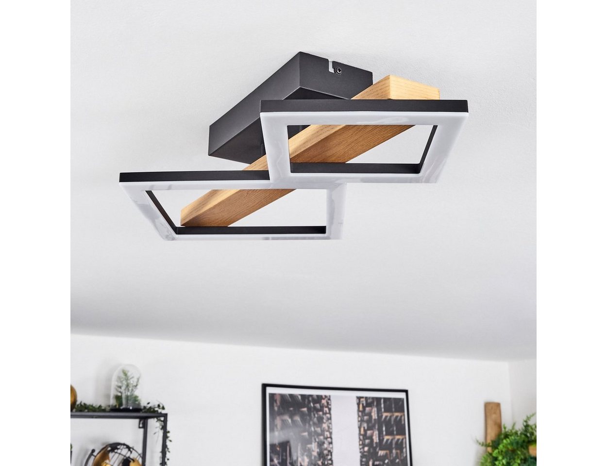hofstein Deckenleuchte »Stoccareddo« Deckenlampe, Metall/Holz/Kunststoff, Schwarz/Natur/Weiß, 3000 Kelvin, Leuchte mit Balken aus Echtholz, 1150 Lumen, 1xLED 19 Watt Bild 3