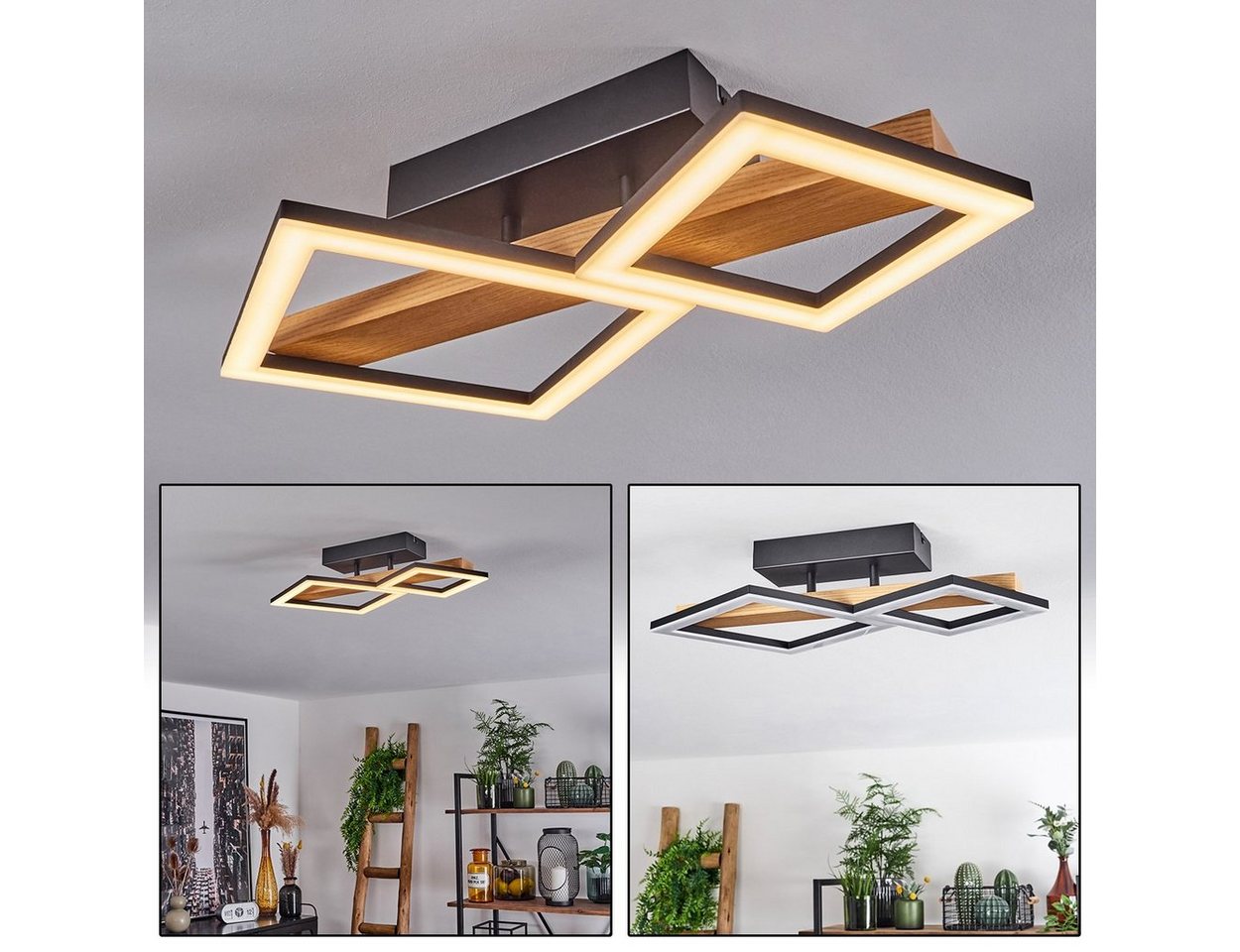 hofstein Deckenleuchte »Stoccareddo« Deckenlampe, Metall/Holz/Kunststoff, Schwarz/Natur/Weiß, 3000 Kelvin, Leuchte mit Balken aus Echtholz, 1150 Lumen, 1xLED 19 Watt Bild 4