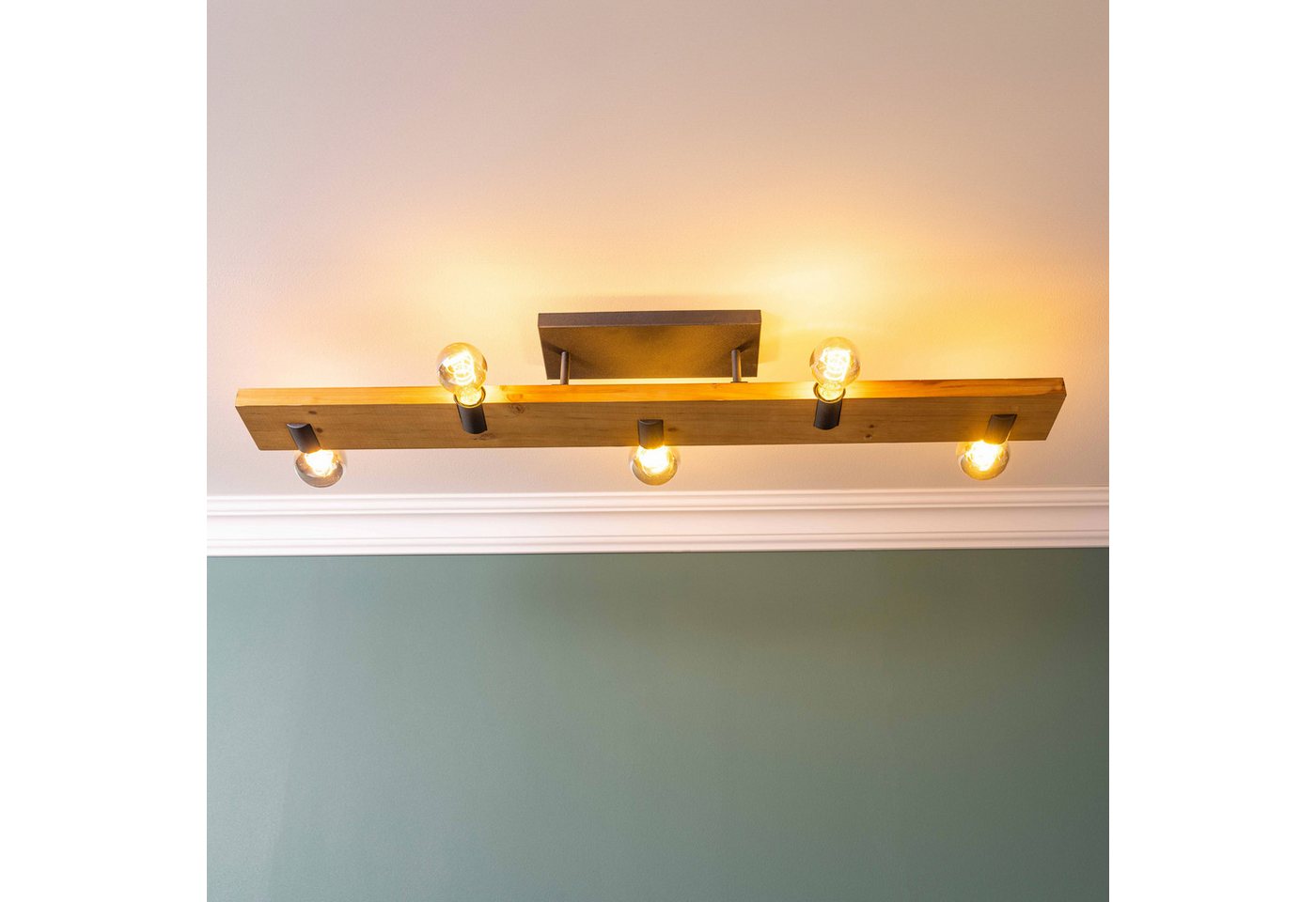Lightbox Deckenleuchte, ohne Leuchtmittel, Deckenlampe, E27, 115 x 12,5 cm, Holz/Metall, braun/schwarz