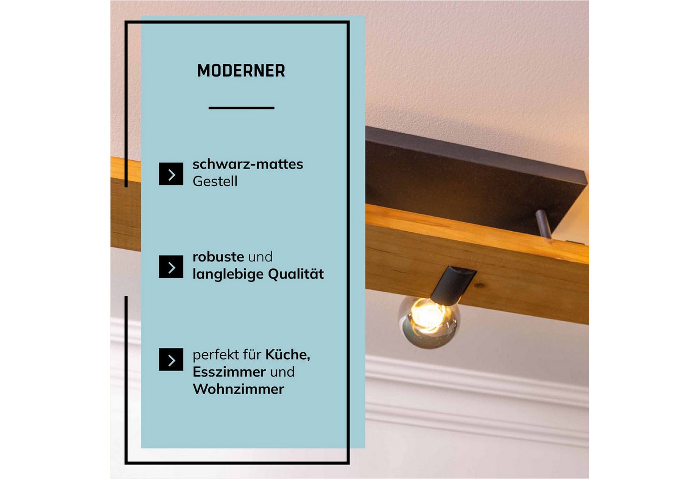 Lightbox Deckenleuchte, ohne Leuchtmittel, Deckenlampe, E27, 115 x 12,5 cm, Holz/Metall, braun/schwarz Bild 3