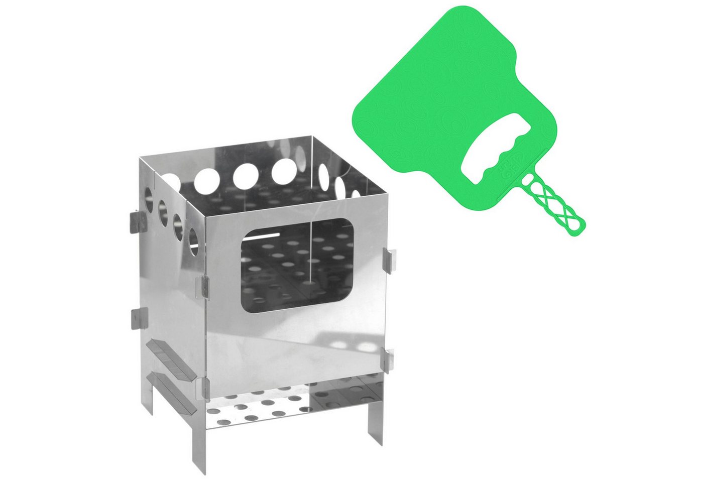 BIG-PAN Feuerstelle Hobokocher Campingkocher Edelstahl mit Grillfächer, (mini Holzofen Tragbar), Campingofen Klappbar Faltkocher