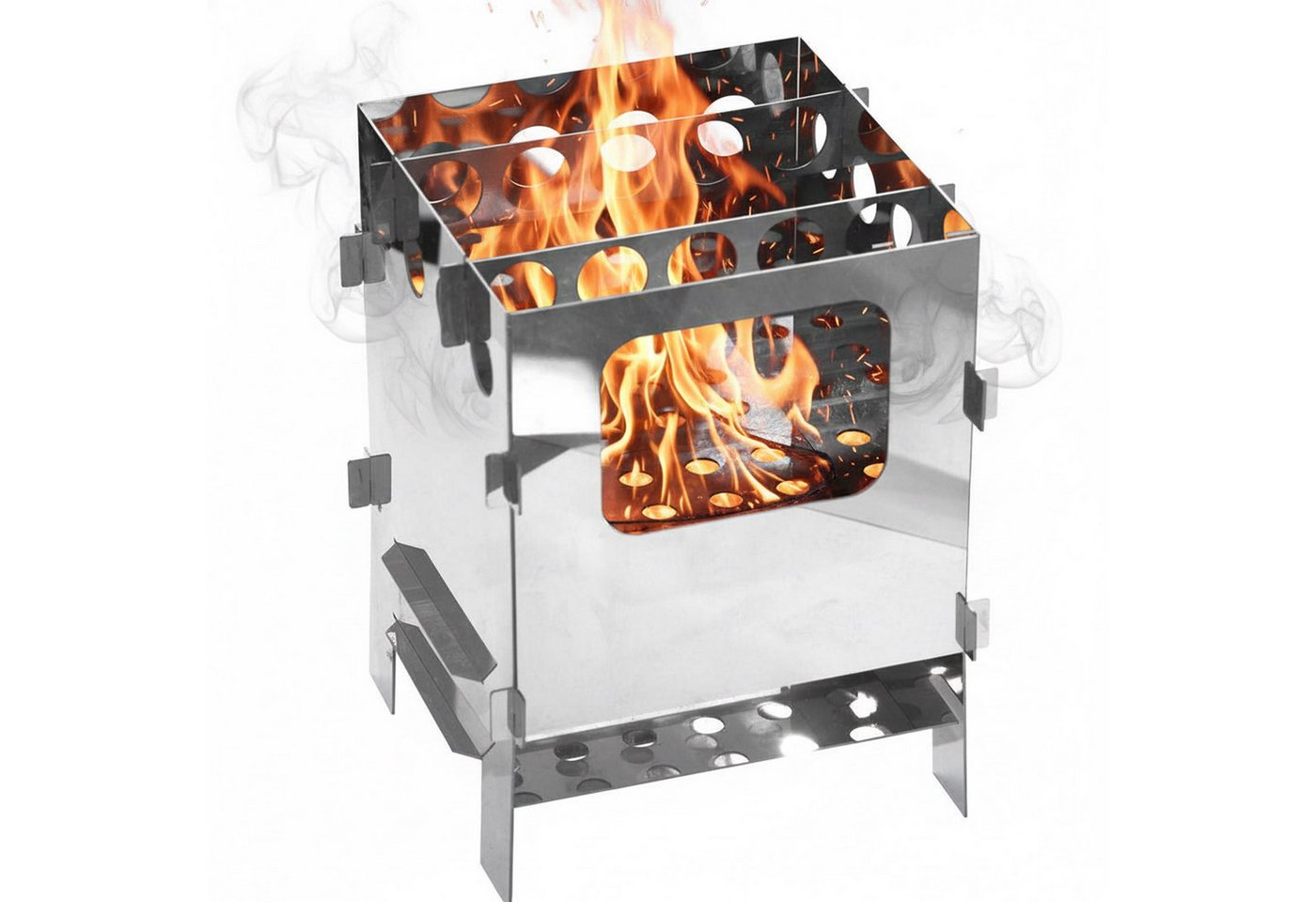 BIG-PAN Feuerstelle Hobokocher Campingkocher Edelstahl mit Grillfächer, (mini Holzofen Tragbar), Campingofen Klappbar Faltkocher Bild 5
