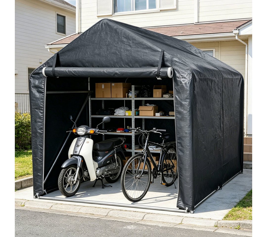 Clanmacy Gerätehaus XL Garagenzelt Motorradgarage 218x157x166cm, 160g PE, Stahlrahmen, BxT: 157x218 cm, Verstärktes verzinktes Stahlgestell, 160g PE-Gewebe, UV-beständig