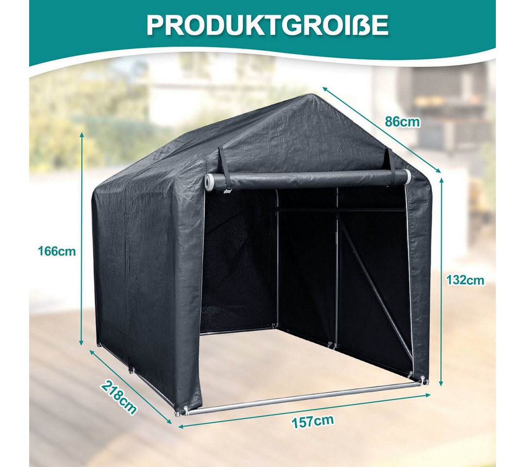 Clanmacy Gerätehaus XL Garagenzelt Motorradgarage 218x157x166cm, 160g PE, Stahlrahmen, BxT: 157x218 cm, Verstärktes verzinktes Stahlgestell, 160g PE-Gewebe, UV-beständig Bild 2