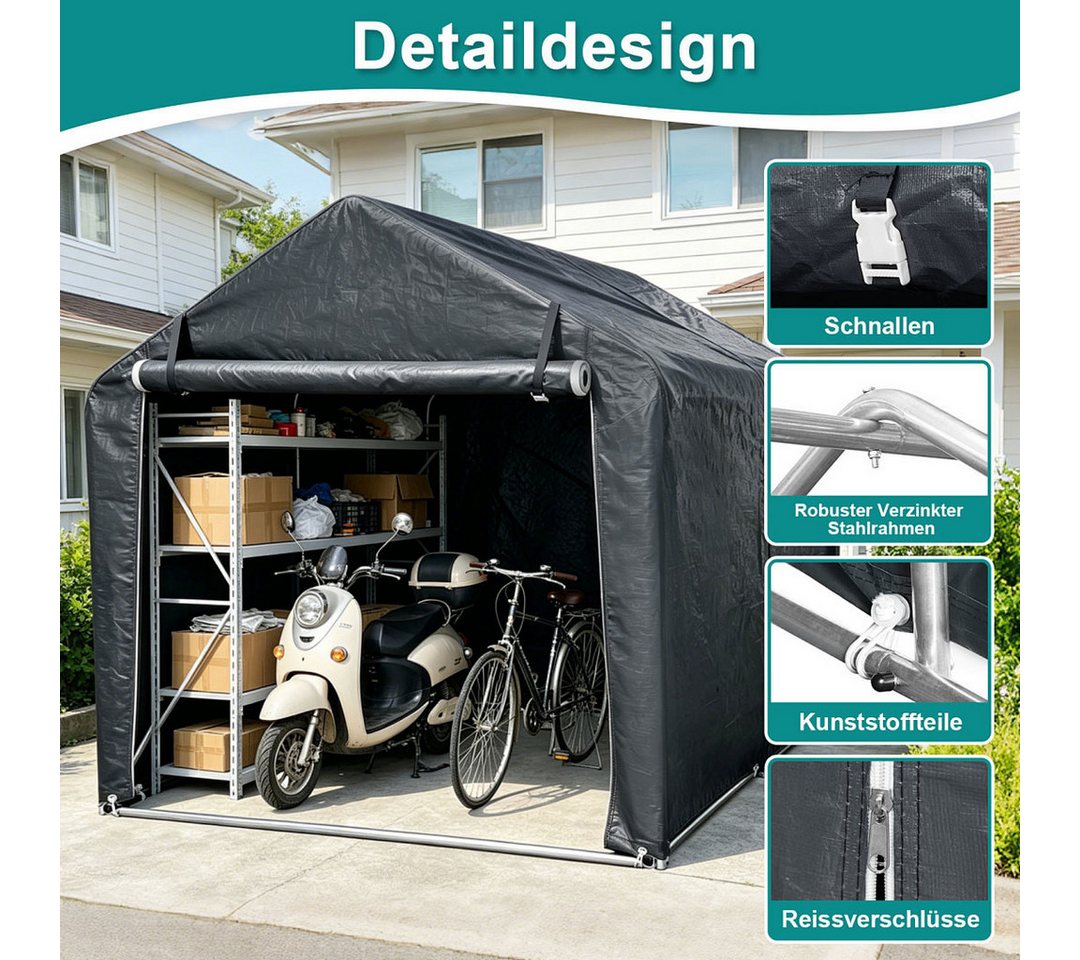 Clanmacy Gerätehaus XL Garagenzelt Motorradgarage 218x157x166cm, 160g PE, Stahlrahmen, BxT: 157x218 cm, Verstärktes verzinktes Stahlgestell, 160g PE-Gewebe, UV-beständig Bild 3