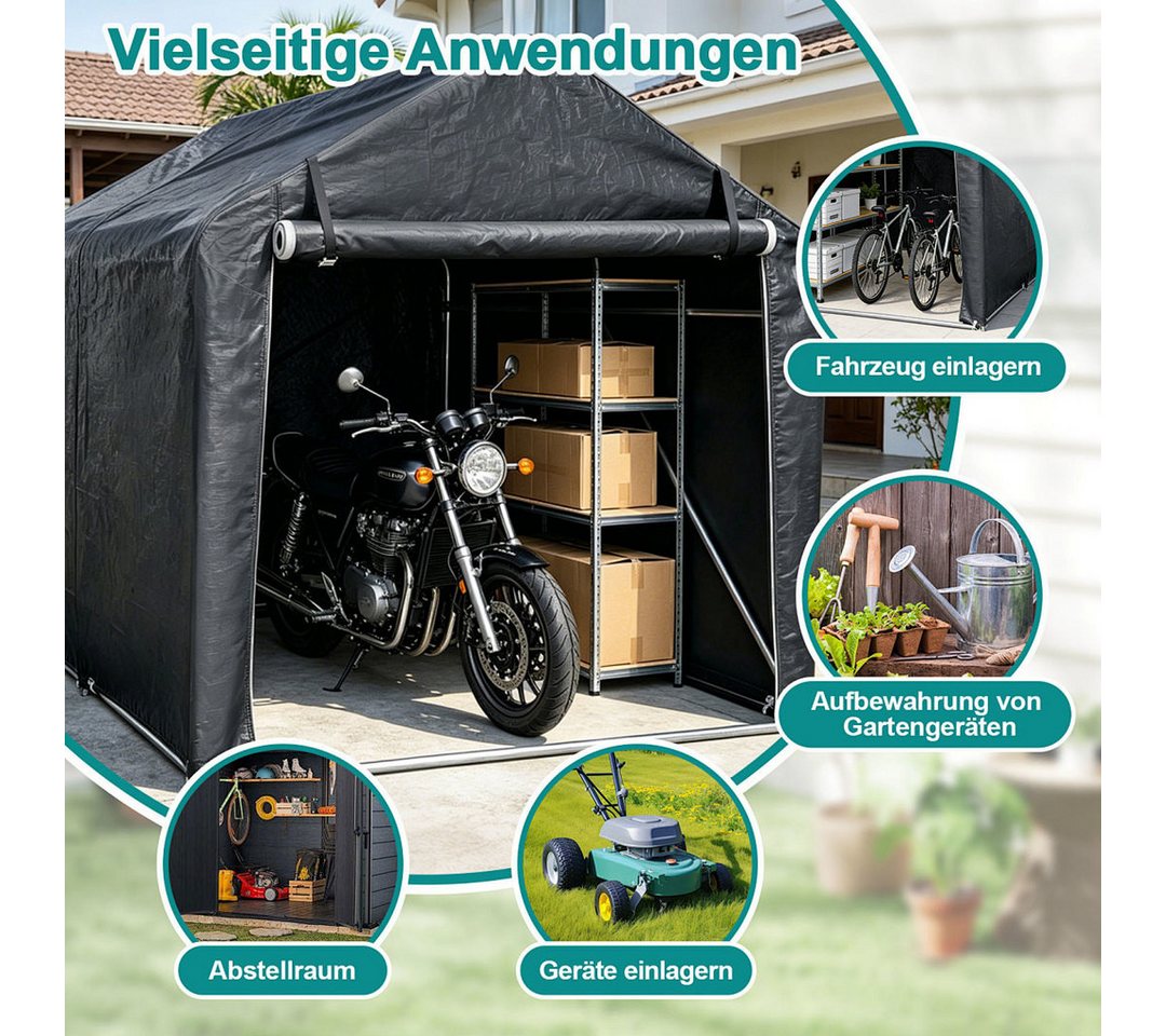 Clanmacy Gerätehaus XL Garagenzelt Motorradgarage 218x157x166cm, 160g PE, Stahlrahmen, BxT: 157x218 cm, Verstärktes verzinktes Stahlgestell, 160g PE-Gewebe, UV-beständig Bild 4