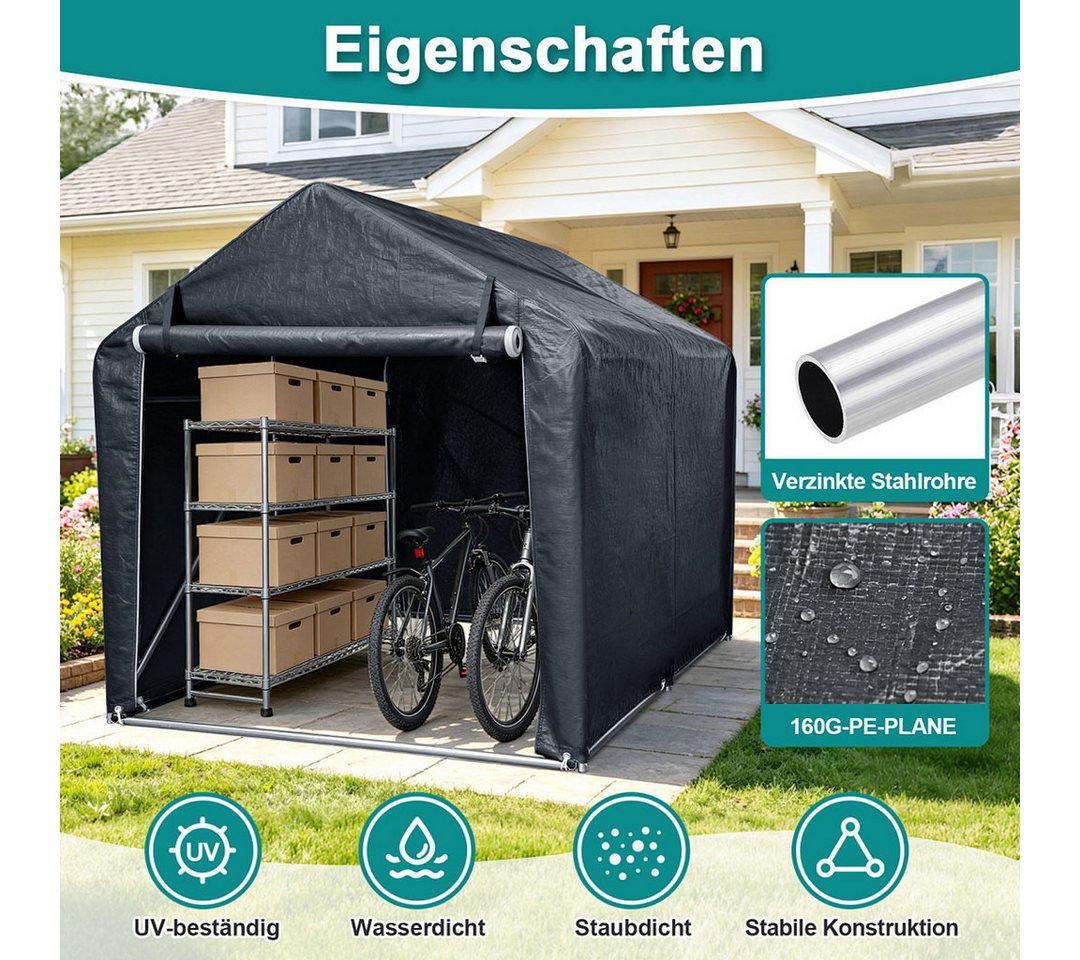 Clanmacy Gerätehaus XL Garagenzelt Motorradgarage 218x157x166cm, 160g PE, Stahlrahmen, BxT: 157x218 cm, Verstärktes verzinktes Stahlgestell, 160g PE-Gewebe, UV-beständig Bild 5