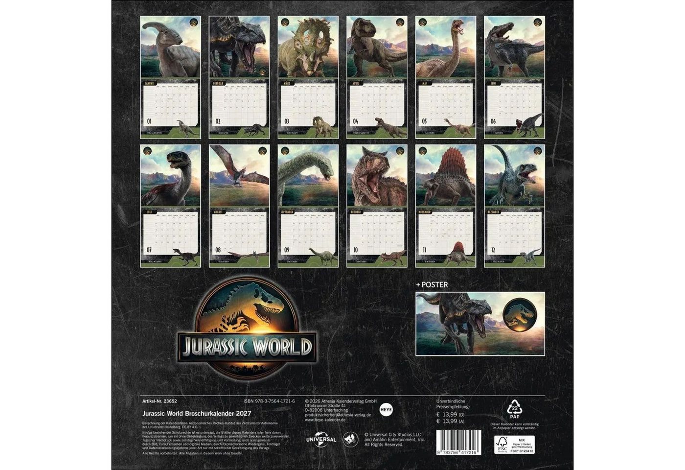 HEYE Wandkalender Jurassic World Broschurkalender 2027 Bild 3