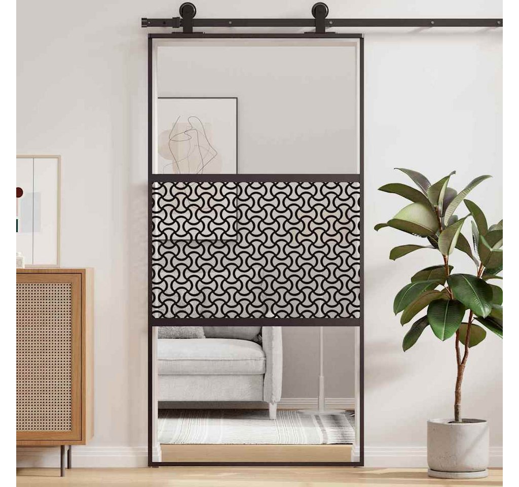 furnicato Schiebetür Glastür 102,5 x 2 x 205 cm Schwarz, Platzsparende Raumtrennung mit verstellbarem Stopper für innen Bild 3