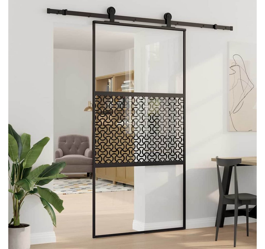 furnicato Schiebetür Glastür 102,5 x 2 x 205 cm Schwarz, Platzsparende Raumtrennung mit verstellbarem Stopper für innen Bild 5