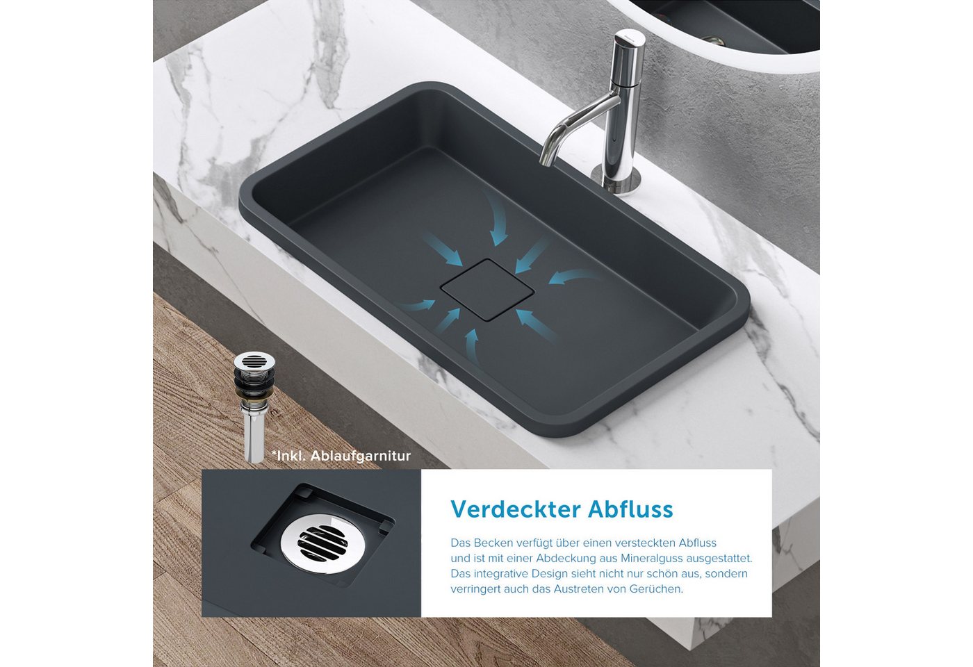 doporro Waschbecken Waschtisch Aufsatzwaschbecken aus Mineralguss ohne Überlauf Col104 Bild 2