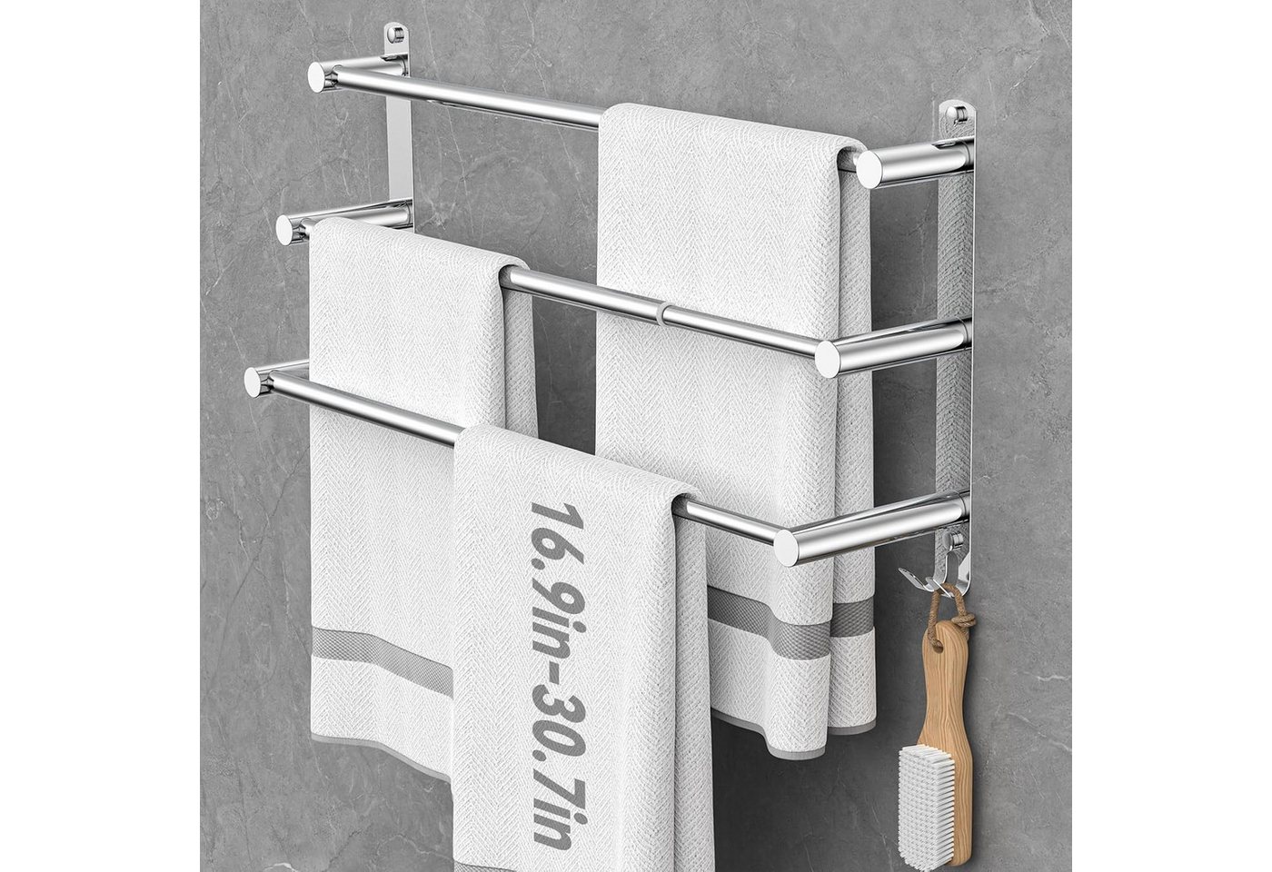 BlingBin Handtuchhalter Ausziehbar 43-78CM ohne Bohren Edelstahl Handtuchstange, mit Haken Badetuchhalter Wandmontage mit Bohren und Klebend Bild 3