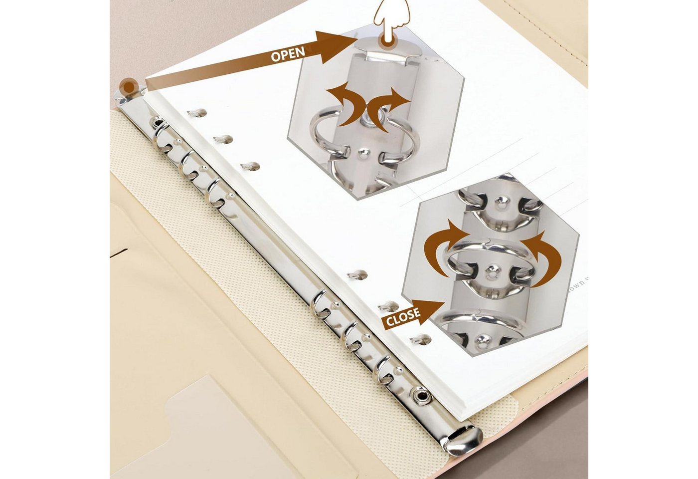 FYY Notizbuch A5 PU Leder Binder Notizbuch mit 6 Ringen, Rosa 100 Blätter Bild 3