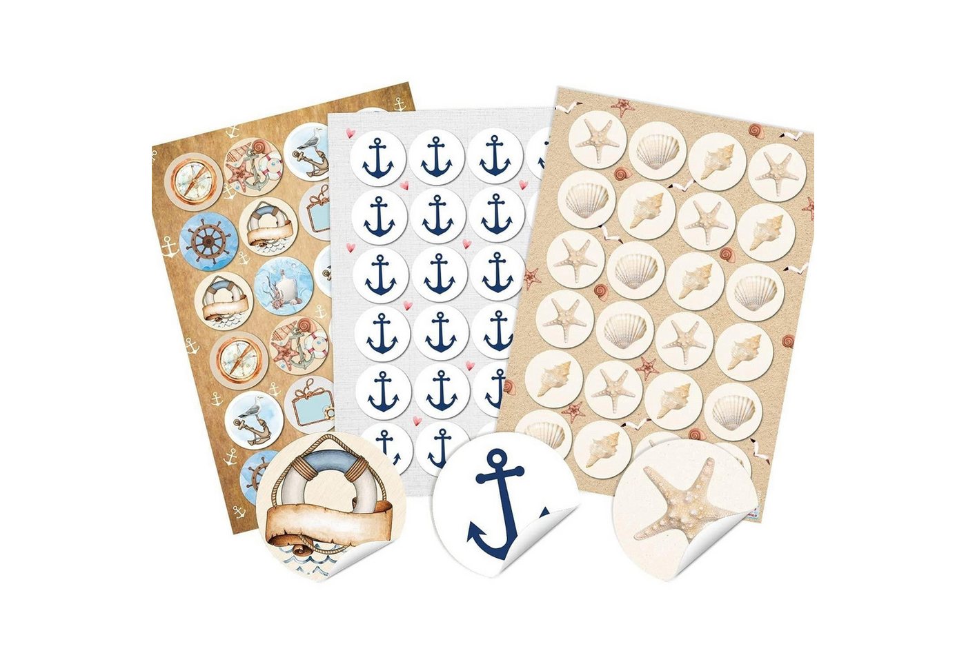 Logbuch-Verlag Aufkleber Maritimes Sticker Set - 72 Aufkleber ohne Text Anker + Muscheln