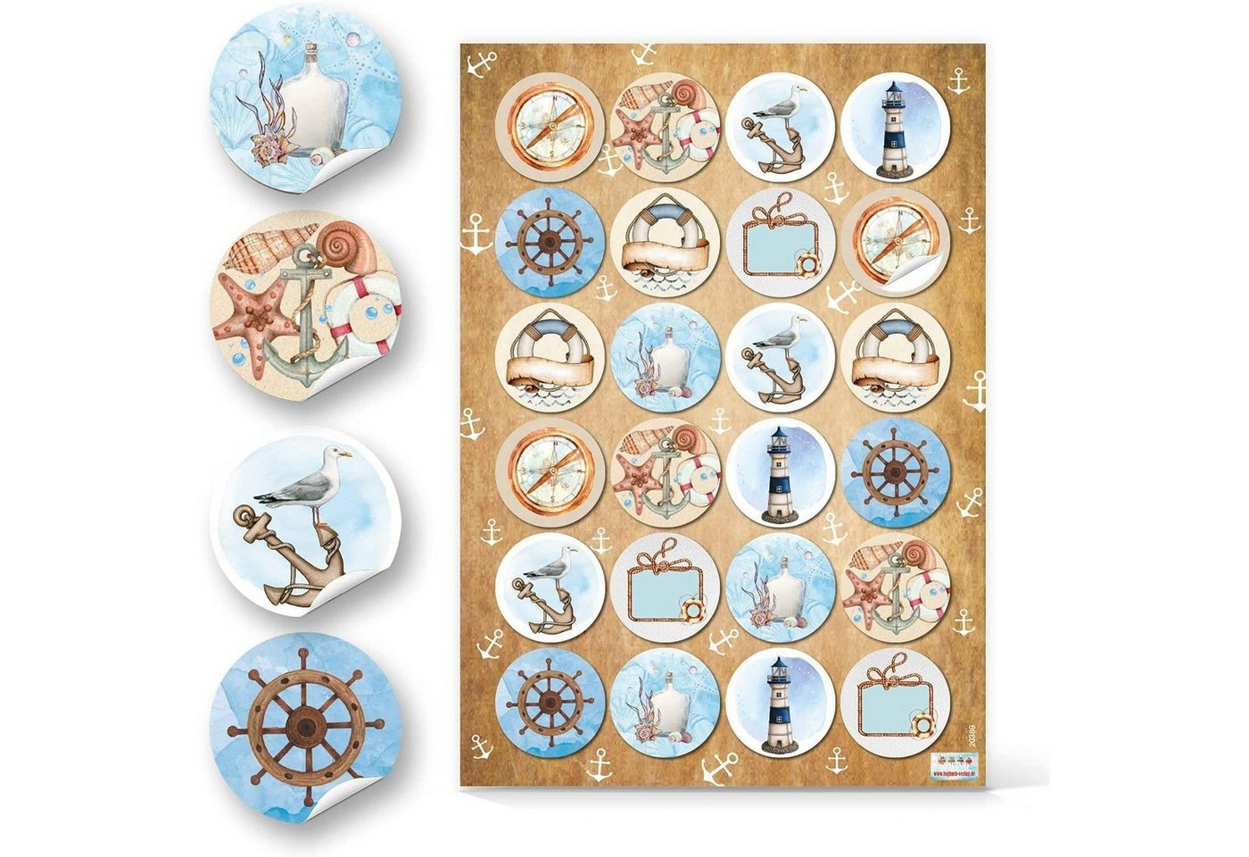 Logbuch-Verlag Aufkleber Maritimes Sticker Set - 72 Aufkleber ohne Text Anker + Muscheln Bild 3