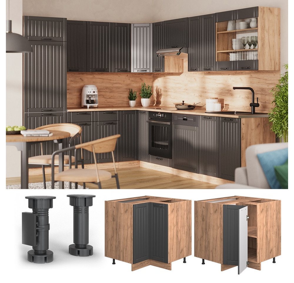 Vicco Eckunterschrank Fame-Line, Dunkelgrau/Goldkraft Eiche, 80.5 cm ohne Arbeitsplatte (1-St)