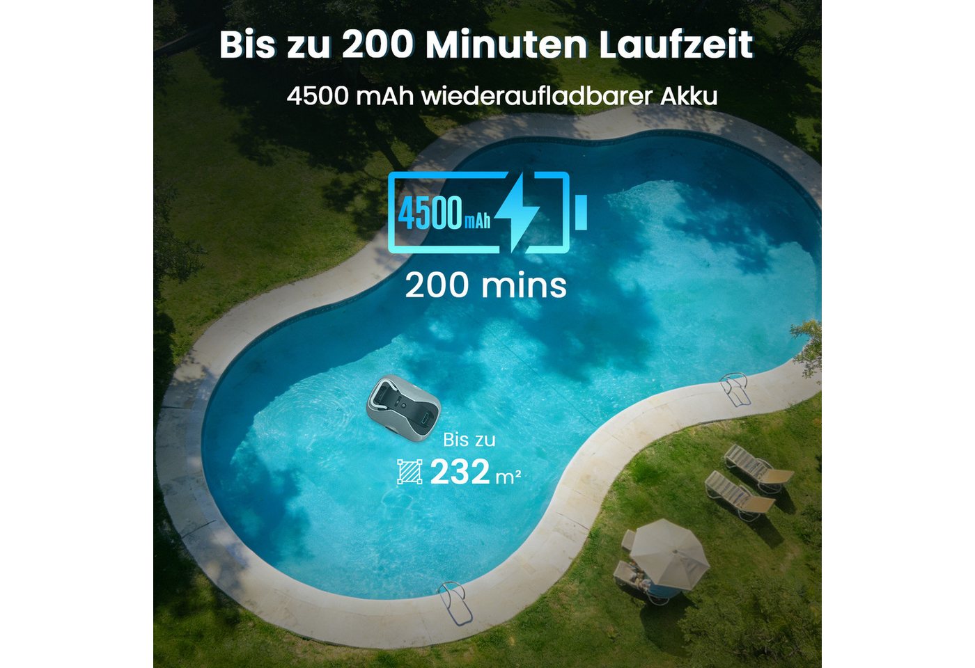 INSE Poolroboter C1/2 Akku kabelloser Pool-Saugroboter 200Min Laufzeit Orange/Grün, (Packung), Intelligente Navigation Selbsteinparkfunktion kompakt & tragbar