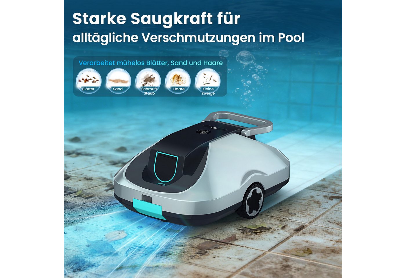 INSE Poolroboter C1/2 Akku kabelloser Pool-Saugroboter 200Min Laufzeit Orange/Grün, (Packung), Intelligente Navigation Selbsteinparkfunktion kompakt & tragbar Bild 2