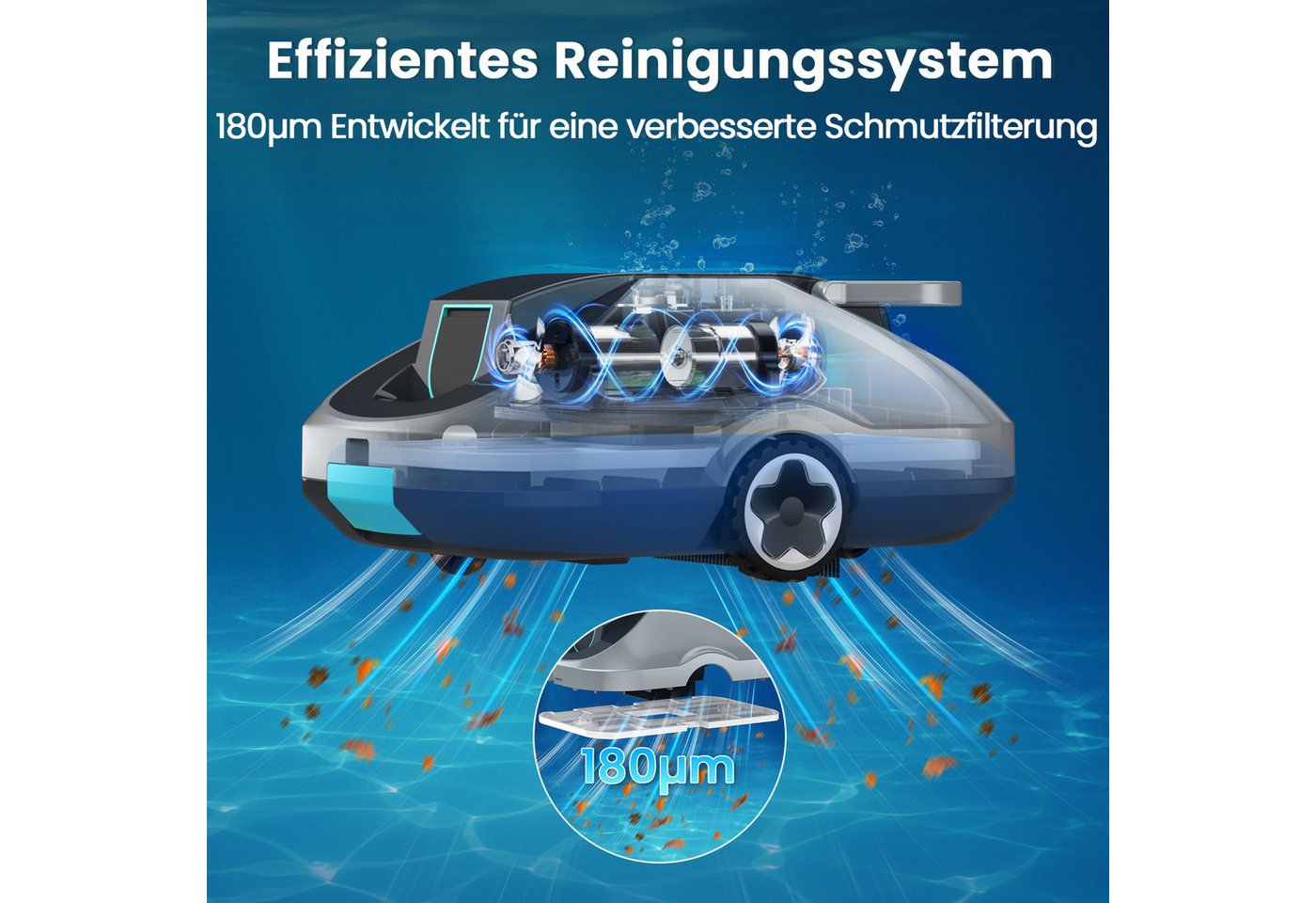 INSE Poolroboter C1/2 Akku kabelloser Pool-Saugroboter 200Min Laufzeit Orange/Grün, (Packung), Intelligente Navigation Selbsteinparkfunktion kompakt & tragbar Bild 3