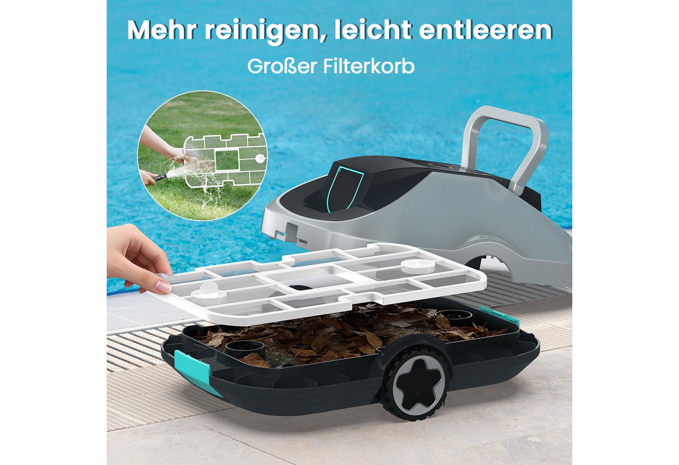 INSE Poolroboter C1/2 Akku kabelloser Pool-Saugroboter 200Min Laufzeit Orange/Grün, (Packung), Intelligente Navigation Selbsteinparkfunktion kompakt & tragbar Bild 4