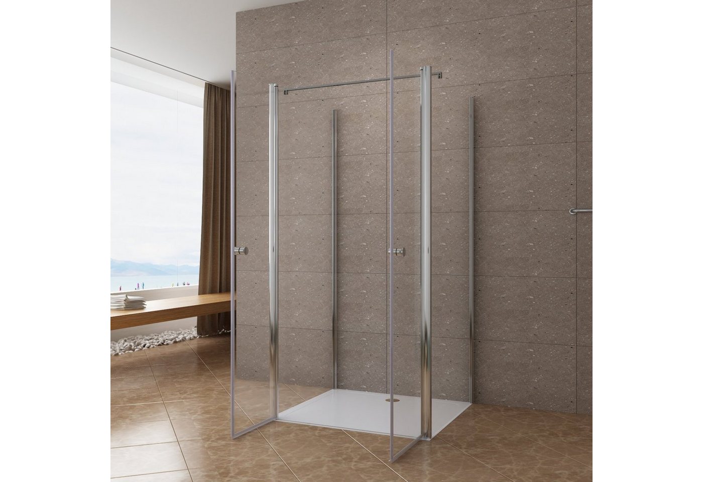 AQUABATOS Eckdusche Duschkabine Eckeinstieg U Kabine Eckdusche Pendeltür Schwingtür, BxT: 80x75 cm, 6 mm Einscheibensicherheitsglas mit Nanobeschichtung, barrierefrei einbaubar,Hebe-Senk-Mechanismus,Sicherheitsglas