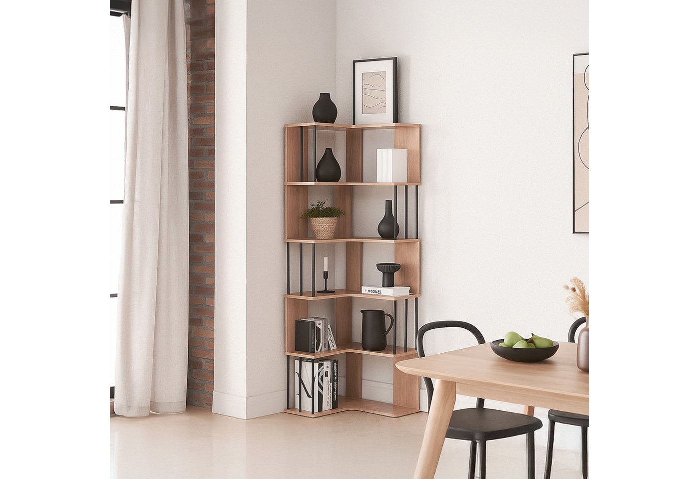 en.casa Eckregal, »Afrel« 160 x 54x 54 cm mit 5 Ebenen Eicheoptik