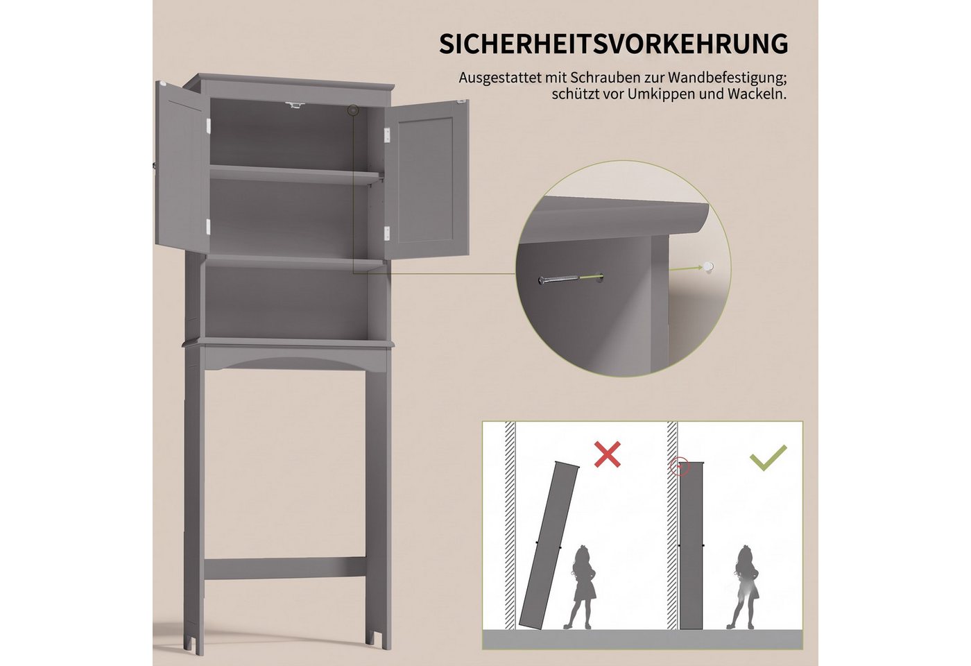 Blishom Badregal WC-Regal über Toilette, Badezimmerschrank mit Verstellbarem Regalboden, Badregal Platzsparend mit Offenem Fach, 167 x 60 x 23 cm Bild 2