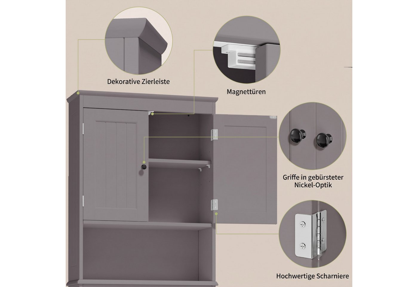 Blishom Badregal WC-Regal über Toilette, Badezimmerschrank mit Verstellbarem Regalboden, Badregal Platzsparend mit Offenem Fach, 167 x 60 x 23 cm Bild 4