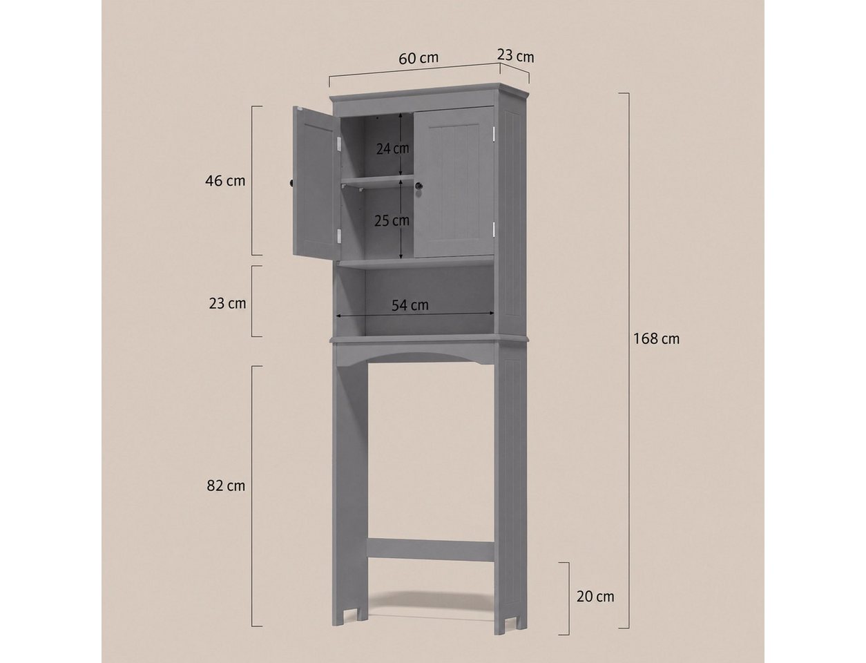 Blishom Badregal WC-Regal über Toilette, Badezimmerschrank mit Verstellbarem Regalboden, Badregal Platzsparend mit Offenem Fach, 167 x 60 x 23 cm Bild 5