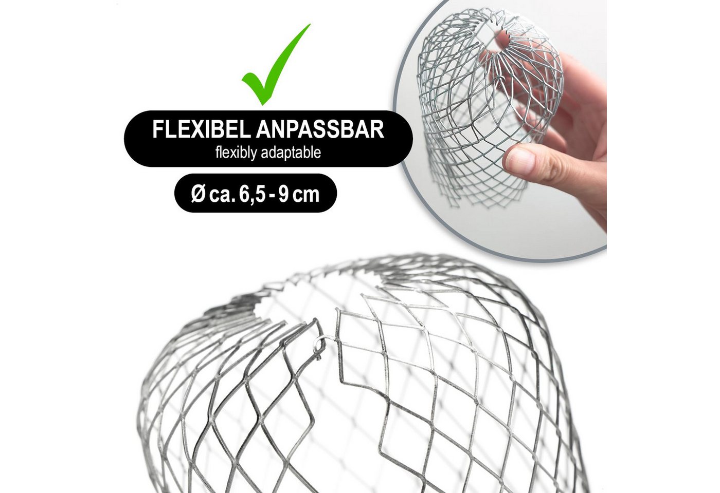 com-four Laubschutznetz Dachrinnenschutz für Fallrohre aus verzinktem Stahl (4-St), Laubschutz für Rohre von 6,5-9 cm Ø Bild 2
