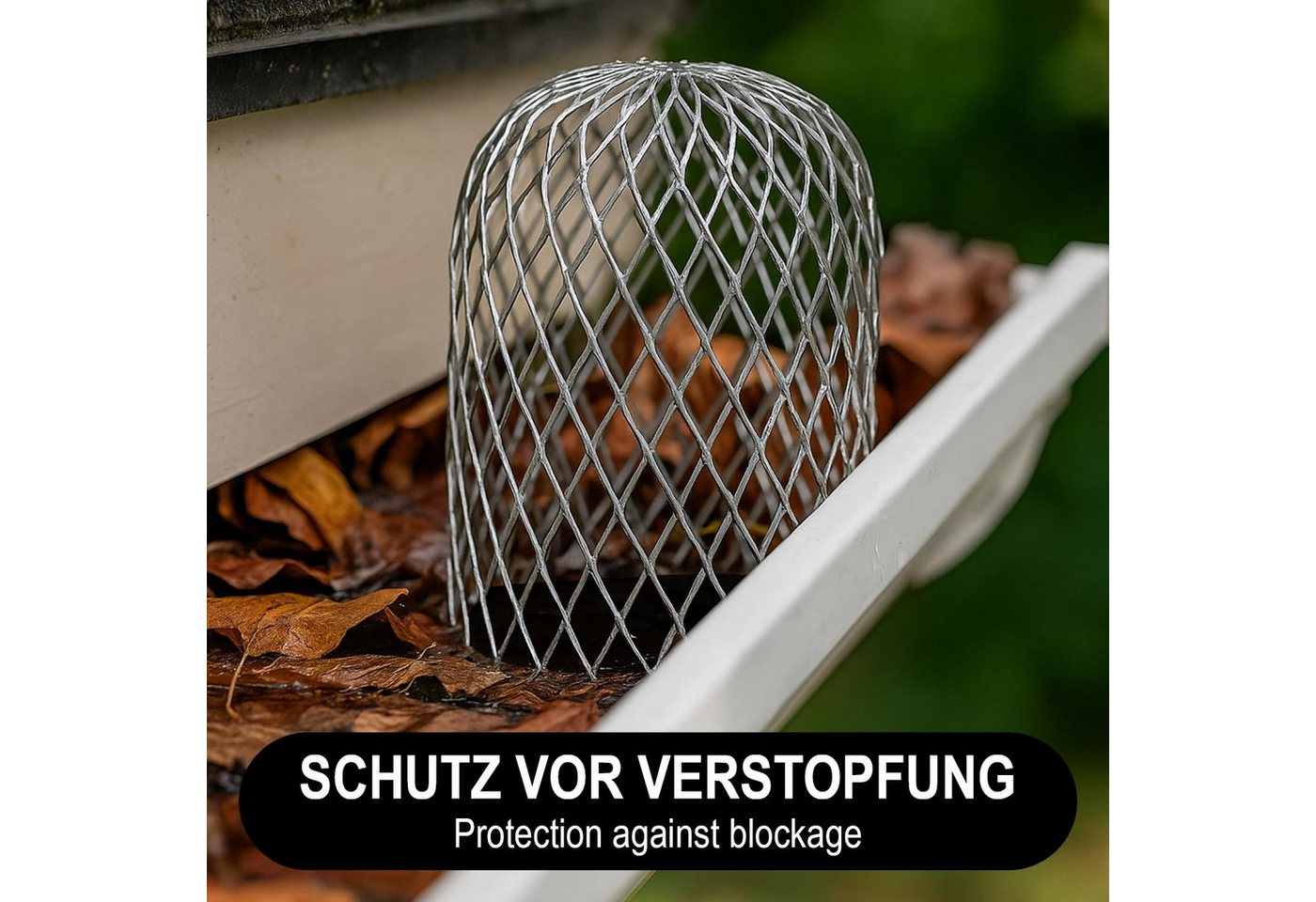 com-four Laubschutznetz Dachrinnenschutz für Fallrohre aus verzinktem Stahl (4-St), Laubschutz für Rohre von 6,5-9 cm Ø Bild 5