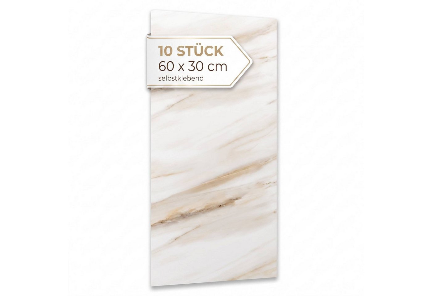Dalsys Wandpaneel Wandverkleidung selbstklebend aus PVC, BxL: 30x60 cm, (60x30cm Marmoroptik Elfenbein, 10-tlg., flexible Wandverkleidung Badezimmer wasserfest) 2,3mm Materialstärke, Spritzschutz Küchenrückwand Bild 2