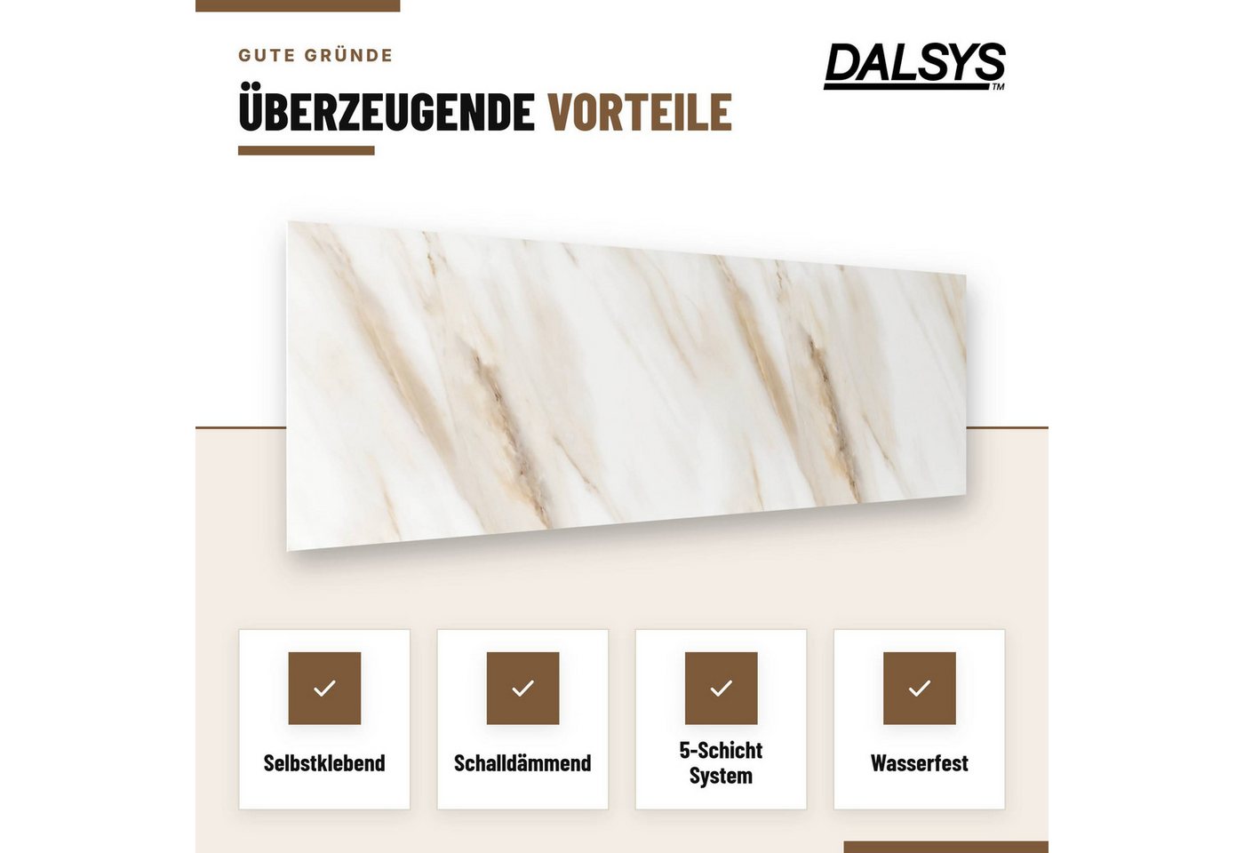 Dalsys Wandpaneel Wandverkleidung selbstklebend aus PVC, BxL: 30x60 cm, (60x30cm Marmoroptik Elfenbein, 10-tlg., flexible Wandverkleidung Badezimmer wasserfest) 2,3mm Materialstärke, Spritzschutz Küchenrückwand Bild 3
