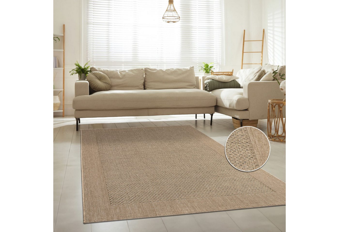 KADIMA DESIGN Teppich Unifarben Bordüre Wohnzimmer schmutzabweisend Teppich Kurzflor, Läufer, Höhe: 4 mm, 100% Polypropylen, Rücken aus Polypropylen, 80x150cm, Beige Bild 4
